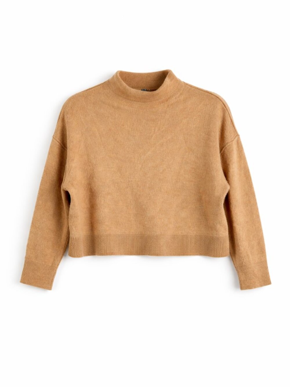 Pilcro Anthro Alani Cashmere Sweater Camel Mock Neck Cropped Boxy Petite SP